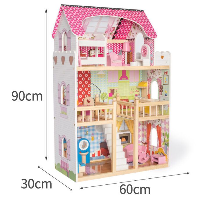Doll House Wooden - Pink Three Story - Image 6