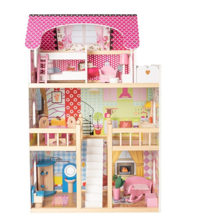 Doll House Wooden - Pink Three Story - Image 5