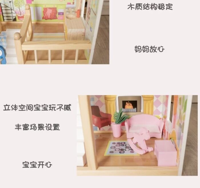 Doll House Wooden - Pink Three Story - Image 4