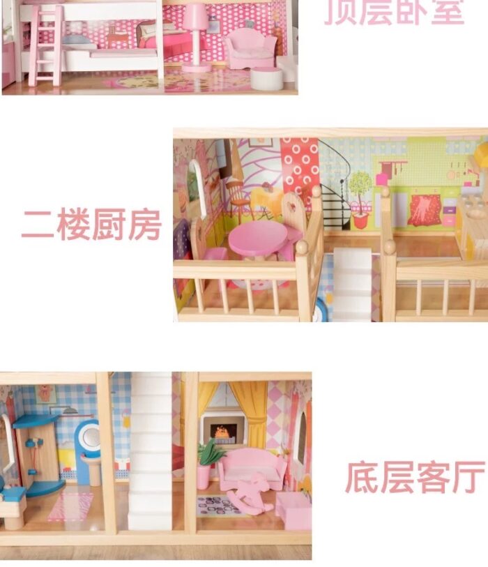 Doll House Wooden - Pink Three Story - Image 2