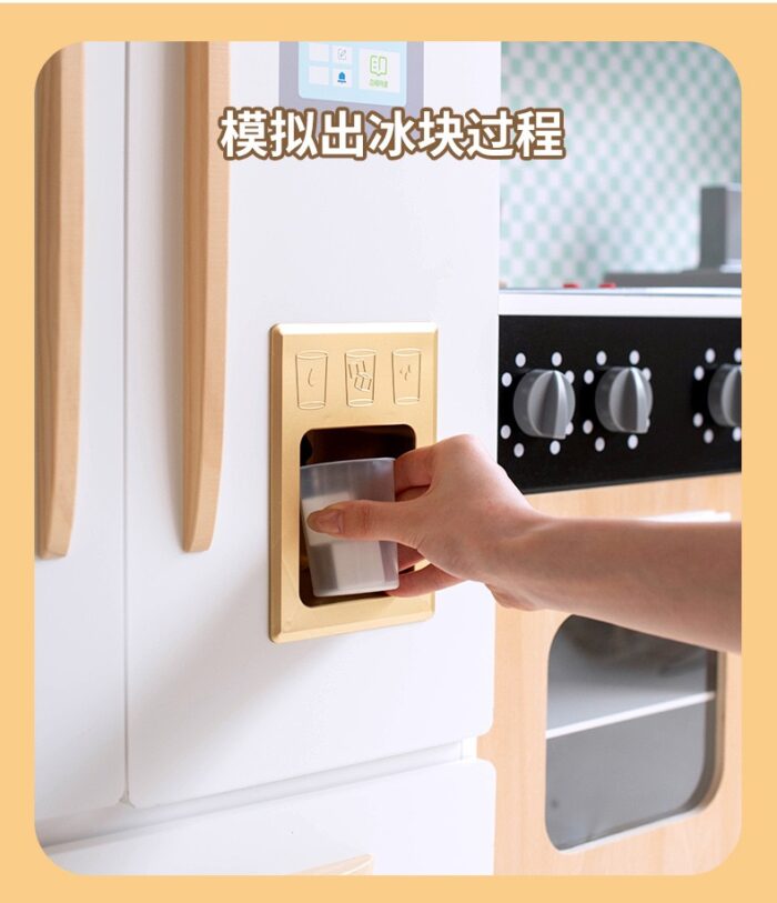 Wooden Kitchen - White & Wood Colored Kitchen with Fridge - Image 7