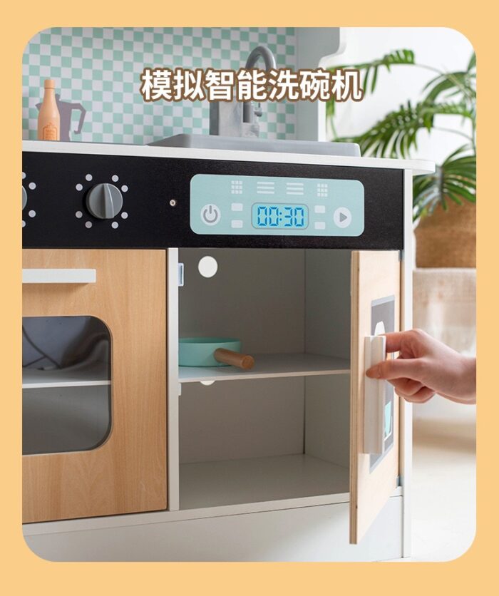 Wooden Kitchen - White & Wood Colored Kitchen with Fridge - Image 8