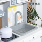Wooden Kitchen - White with Grey Lining - Small Fridge & Light - Image 2
