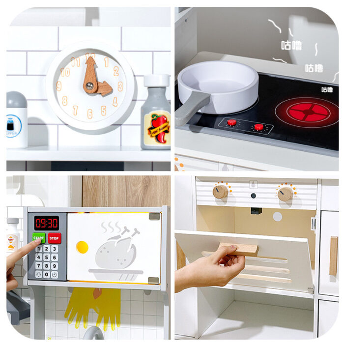 Wooden Kitchen - White with Grey Lining - Small Fridge & Light - Image 7