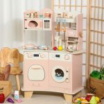 Wooden Kitchen - Pink with Coffee Machine & Laundry