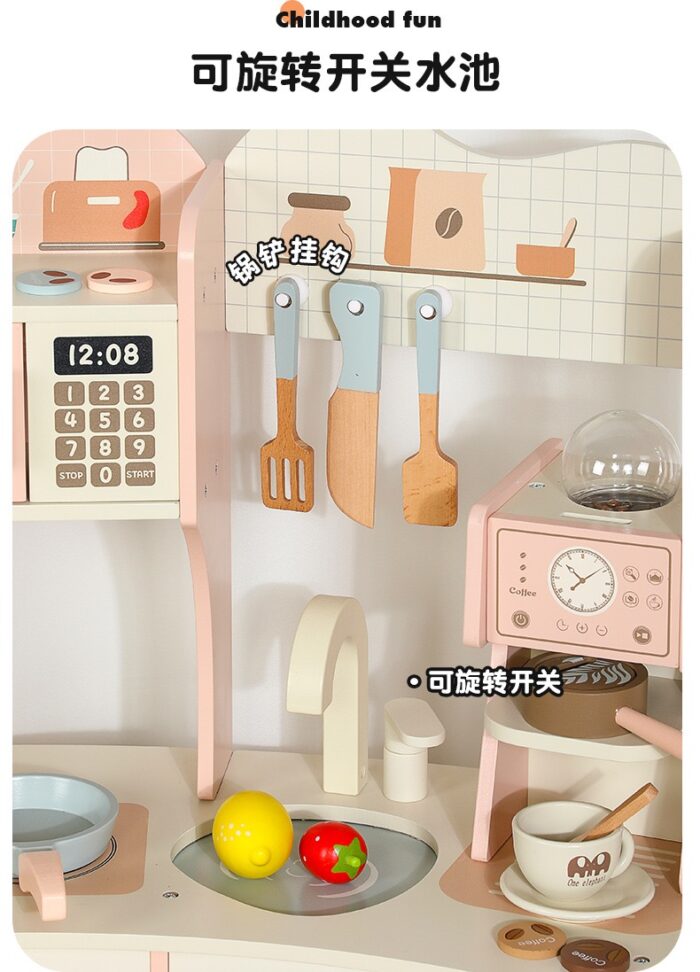 Wooden Kitchen - Pink with Coffee Machine & Laundry - Image 5