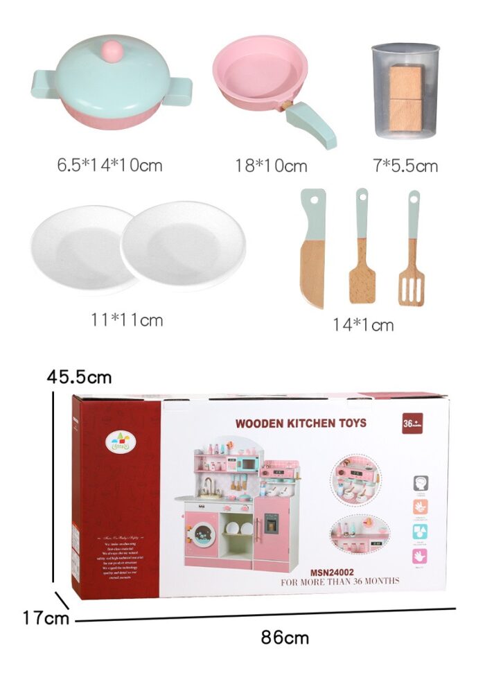 Wooden Kitchen - Pink with Coffee Counter & Fridge - Image 4