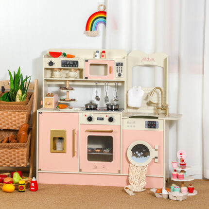 Wooden Kitchen - Pink with Bread Maker , Cooler & Laundry