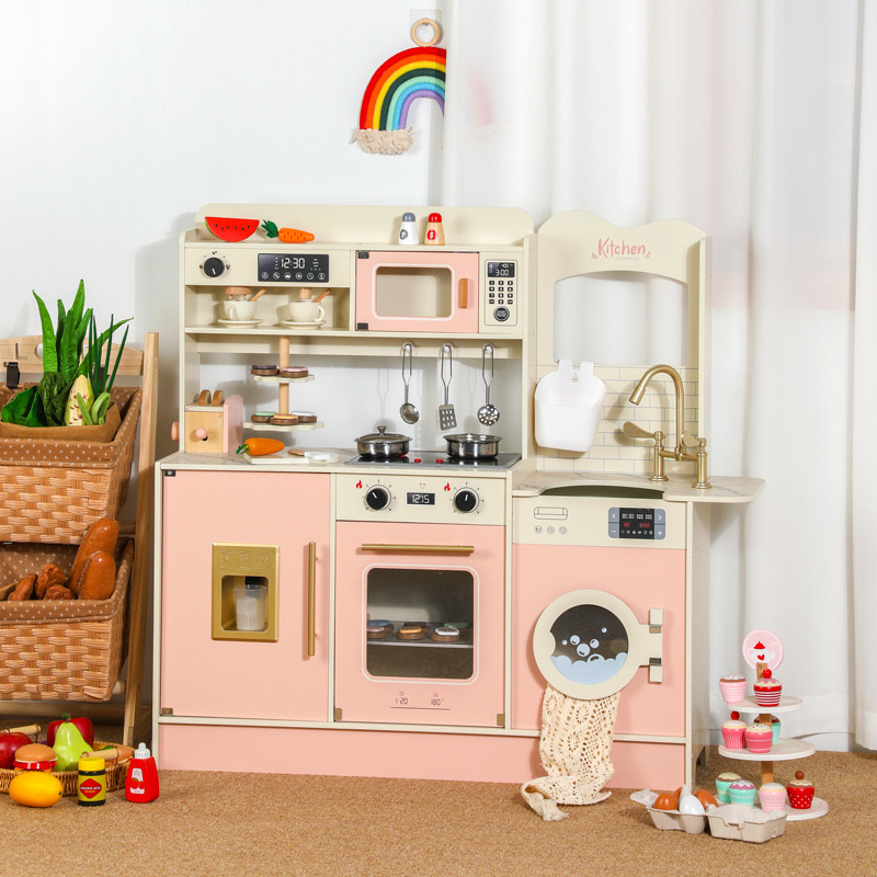 IMG_3891 Wooden Kitchen - Pink with Bread Maker , Cooler & Laundry - Image 1