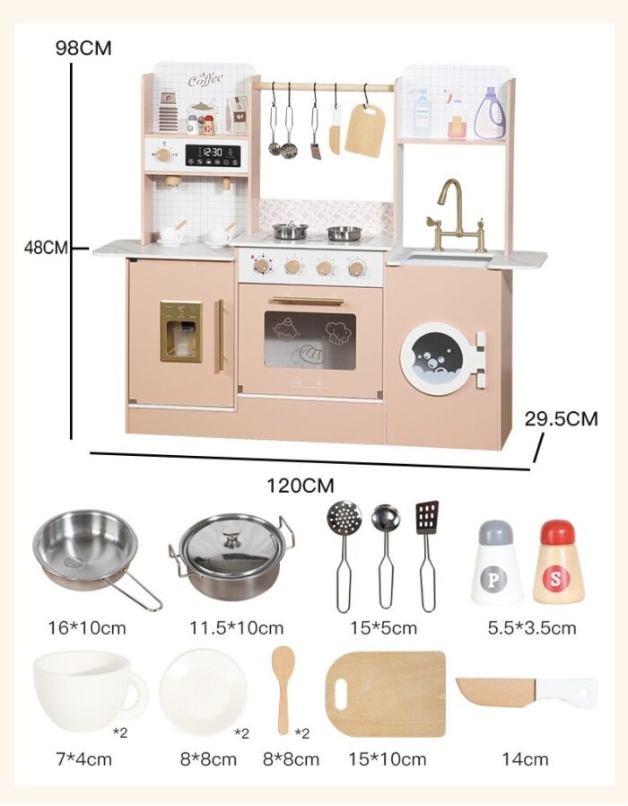 Wooden Kitchen - Pink with Coffee Counter , Cooler & Laundry Machine - Image 6