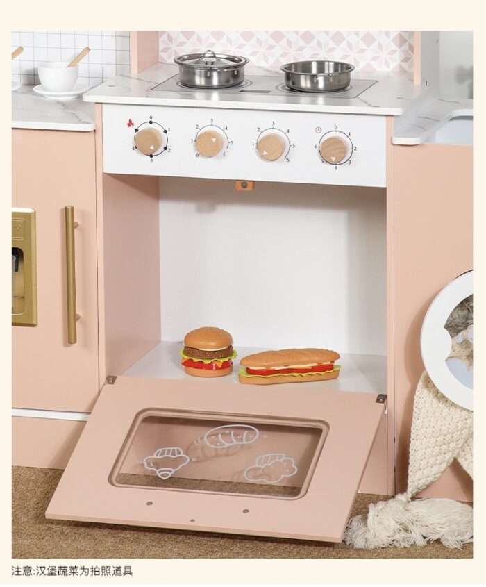 Wooden Kitchen - Pink with Coffee Counter , Cooler & Laundry Machine - Image 9