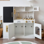 Wooden Kitchen - COCLUB - White With Gold & Writing Board - Image 4