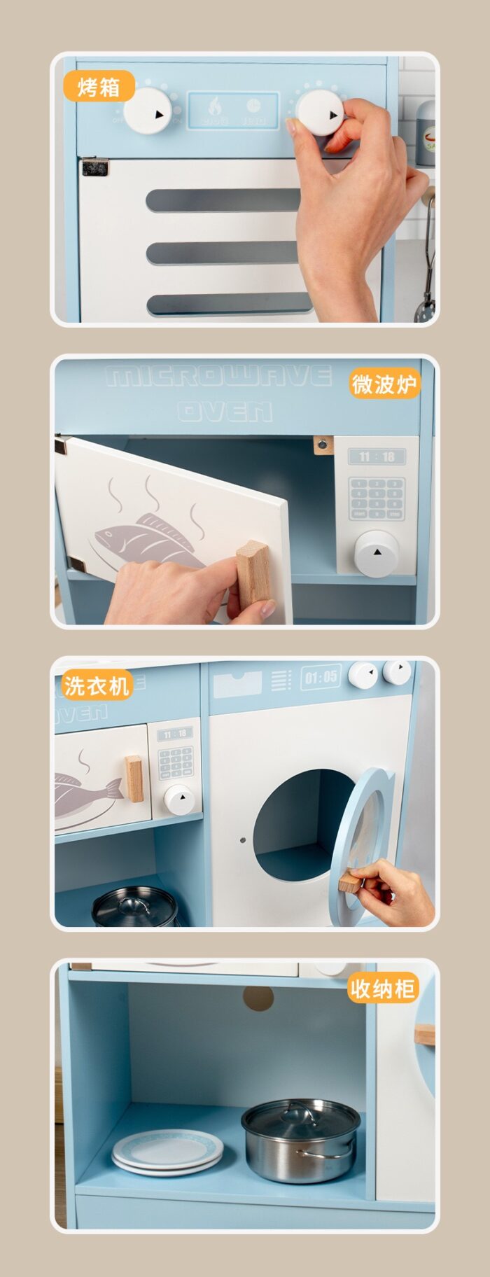 Wooden Kitchen - Blue With Laundry & Real Sink - Image 6