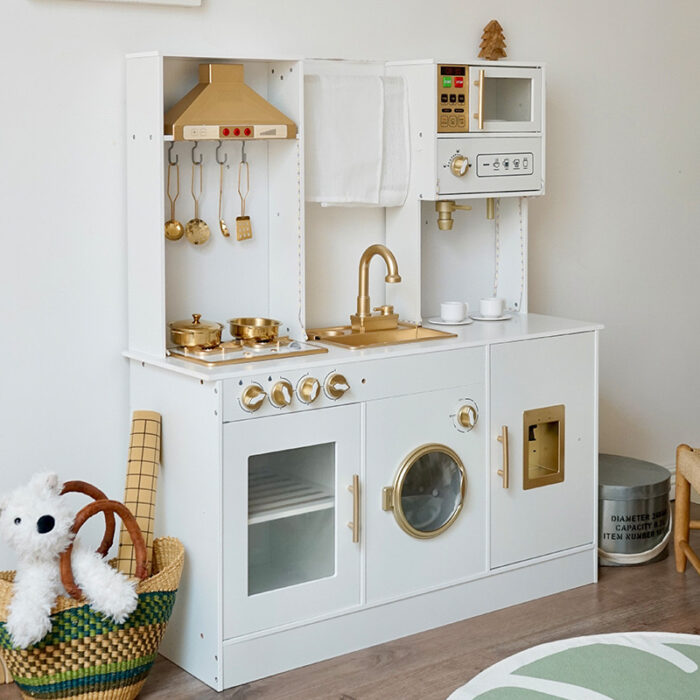 Wooden Kitchen - White With Gold & Real Sink - Image 2