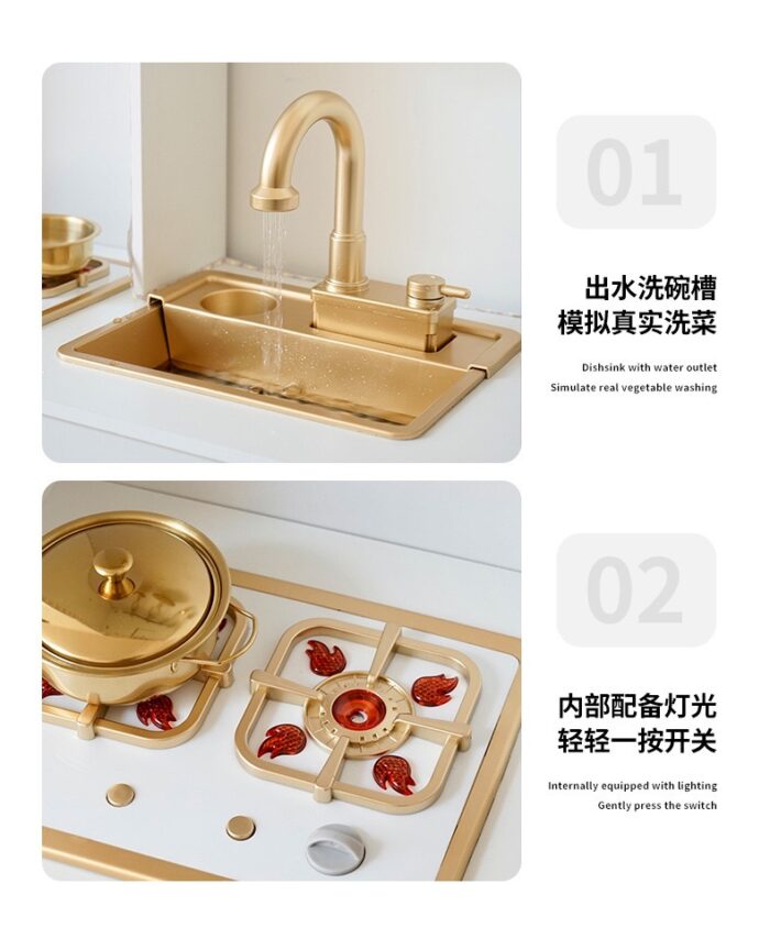 Wooden Kitchen - White With Gold & Real Sink - Image 8
