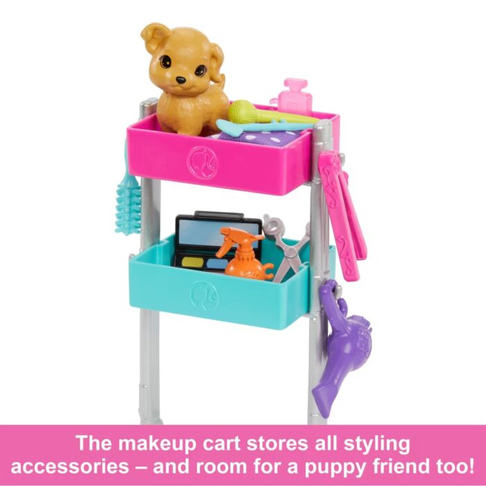 Barbie “Malibu” Stylist Doll & 14 Accessories Playset, Hair & Makeup Theme With Puppy & Styling Cart - Image 4