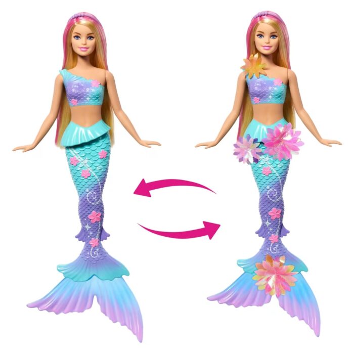 Barbie Flower Magic Mermaid Toy Doll With Surprise Blooming Flowers Feature & Pearl Headband Accessory - Image 3