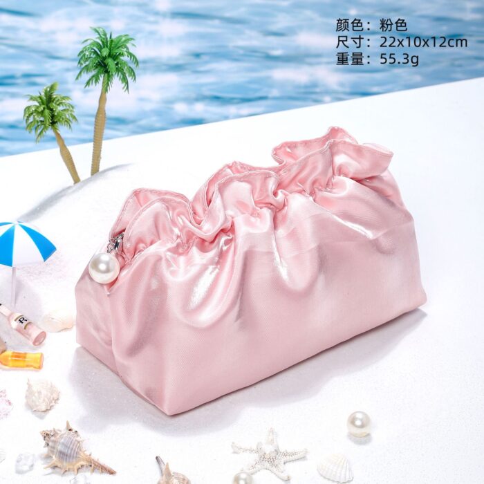 Makeup Bag - Satin With Pearl - Image 4