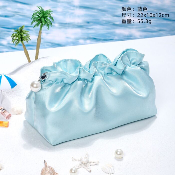 Makeup Bag - Satin With Pearl - Image 2