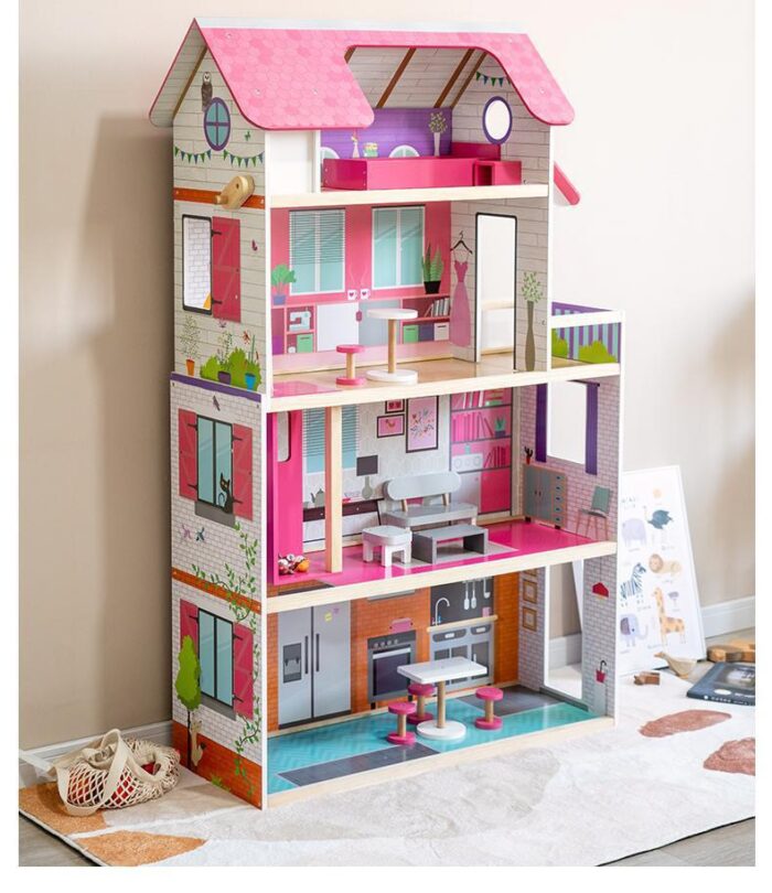 Wooden Doll House - Four Story Pink - Image 3