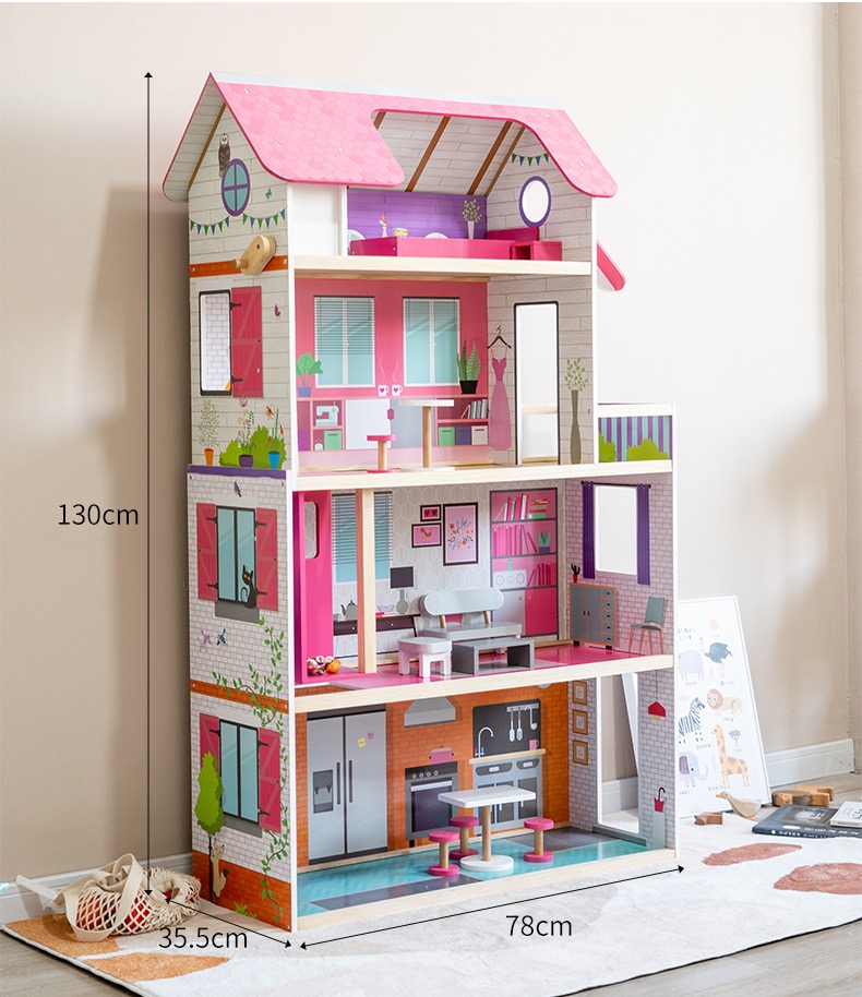 IMG_0211 Wooden Doll House - Four Story Pink - Image 1