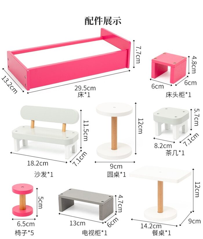 Wooden Doll House - Four Story Pink - Image 2