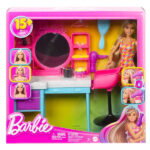 Barbie Doll & Hair Salon with 15 Styling Accessories & Furniture, Long Color-Change Hair & Printed Dress