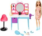 Barbie Doll & Hair Salon with 15 Styling Accessories & Furniture, Long Color-Change Hair & Printed Dress - Image 2