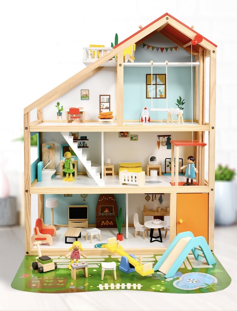 IMG_4924 (1) Wooden Doll House - Three Story With Seasaw - Image 1