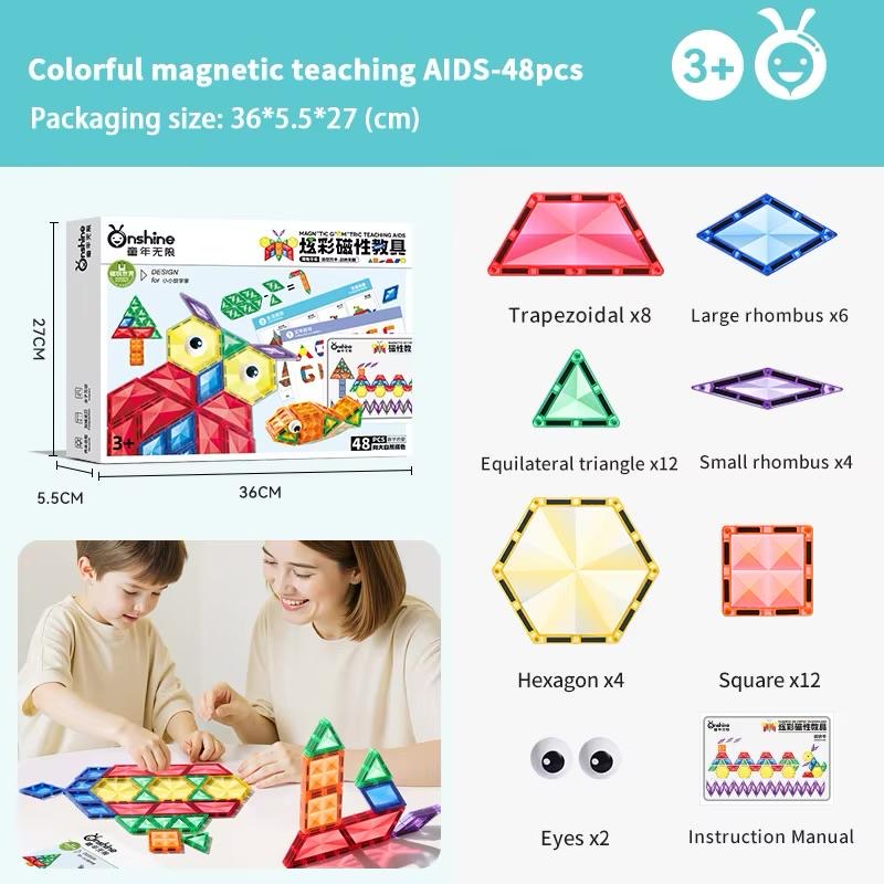 aa8cff98-2473-462f-85d1-170de2cec788 Onshine - Magnetic Geometric Teaching Aid - Rainbow Color 48 pcs - 5 x 5 cm - Image 1