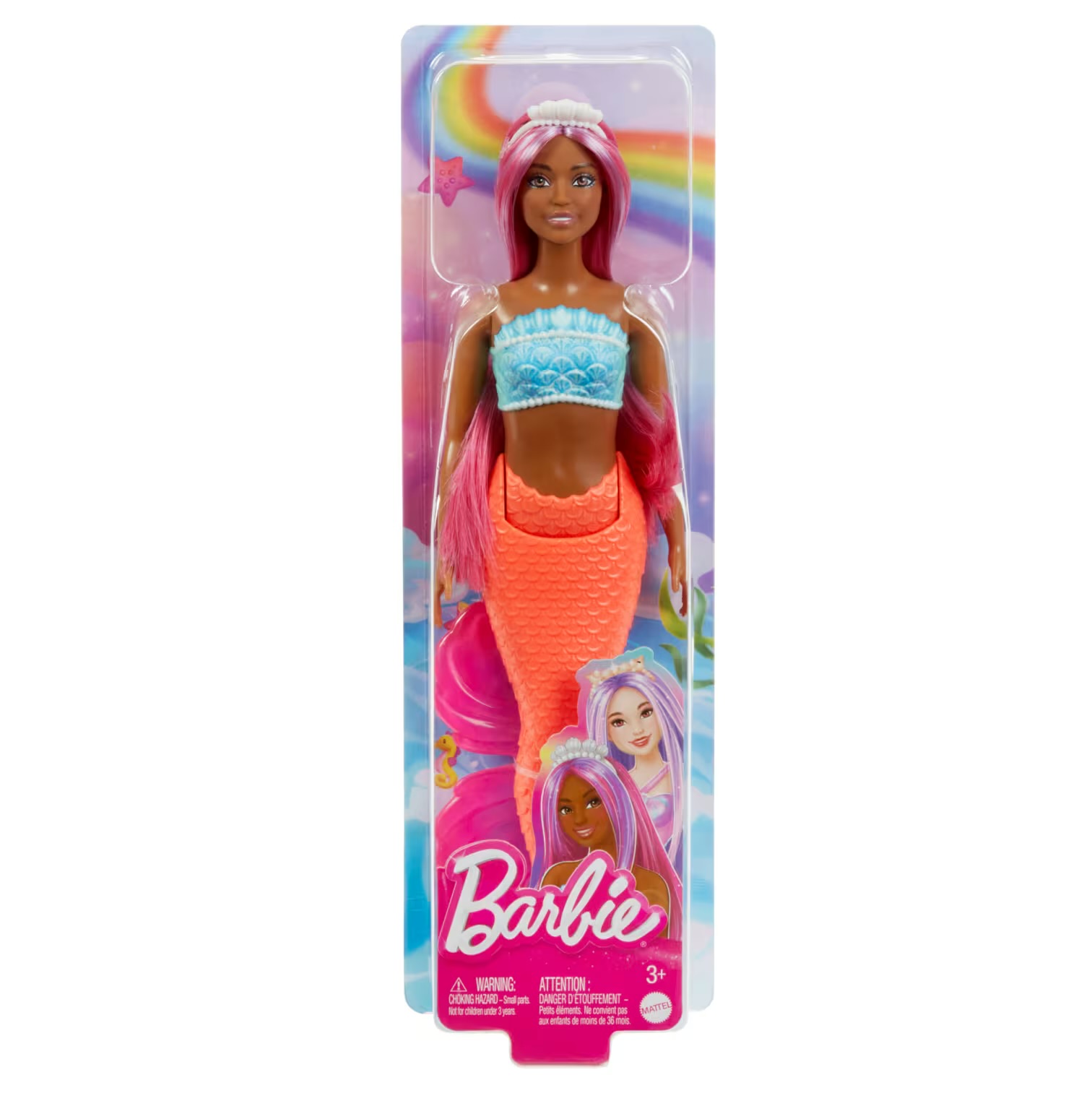 IMG_3353 Barbie Mermaid Doll With Magenta Hair, Tropical Red Tail And Headband Accessory - Image 1
