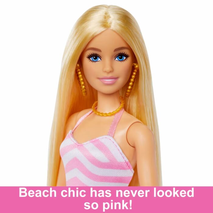 Blonde Barbie Doll With Swimsuit And Beach-Themed Accessories - Image 4