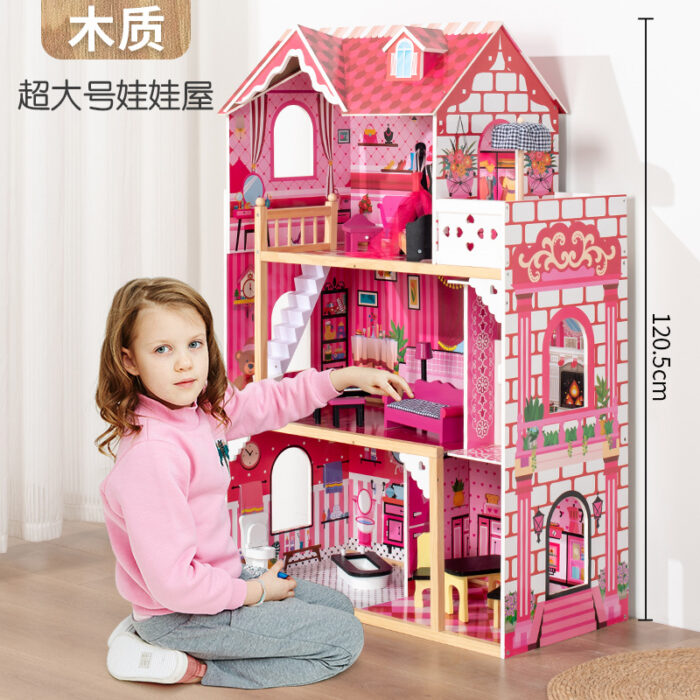 Wooden Doll House - 3 Story Fuchsia - Image 3