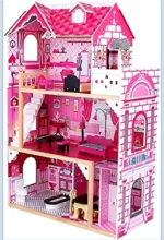 Wooden Doll House - 3 Story Fuchsia
