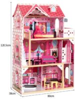 Wooden Doll House - 3 Story Fuchsia - Image 2