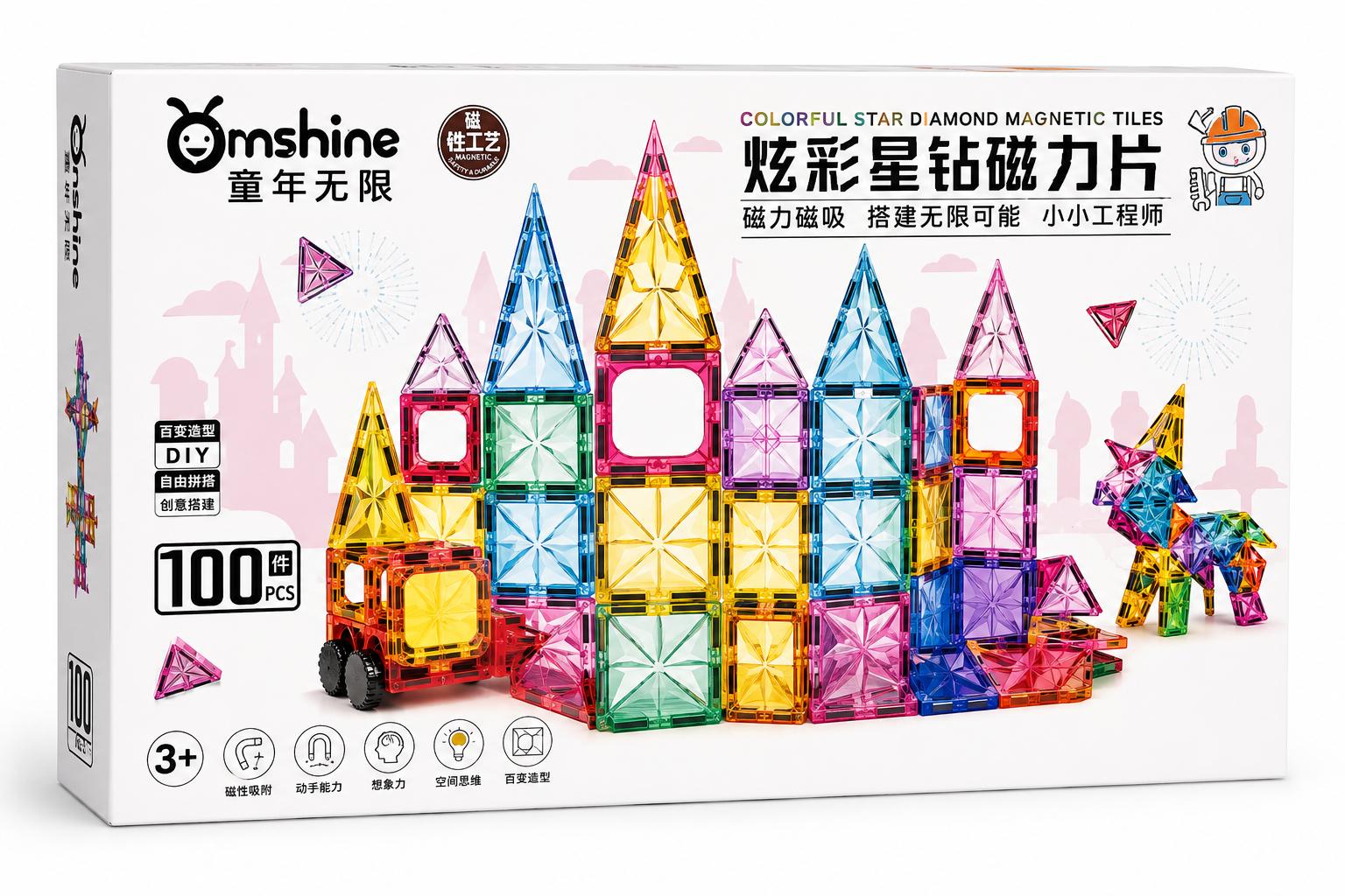 WhatsApp Image 2026-07-30 at 11.02.11 AM (6) Onshine Star Diamond Rainbow Magnetic Tiles 100 Pcs - Image 1